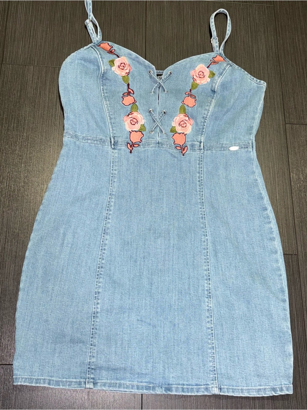 Guess Floral Embroidered Denim Dress size L